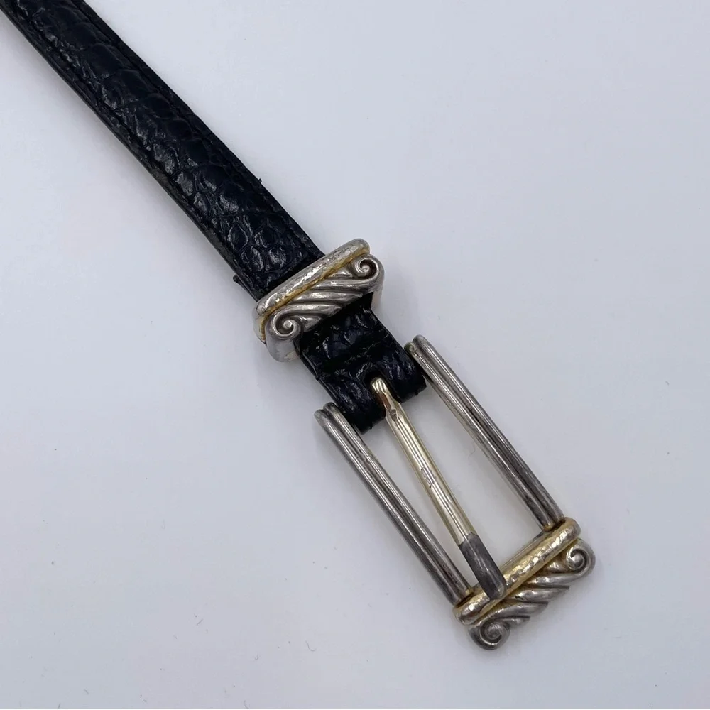 Vintage 80s 90s Brighton Black Leather Belt Women's Size 36 Embossed Classic